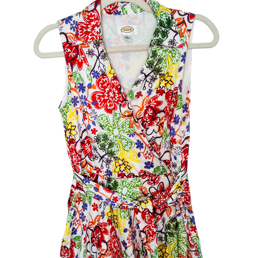 TALBOTS Multicolored Floral Print Wrap Front V-Neck Pleated Midi Dress Sz 6 - Picture 3 of 11